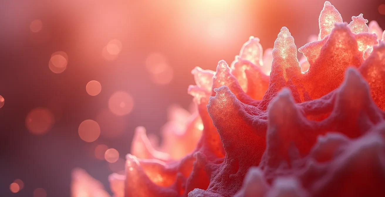 Vue microscopique artistique de l'interaction entre particules fines et cellules pulmonaires